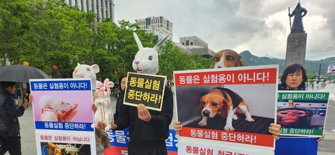한국동물보호연합, 세계 실험 동물의 날 맞아 '동물실험 중단 촉구' 기자회견 열어