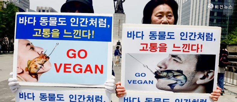 "바다 살리려면 비건 채식 실천해야"…한국채식연합 등 시민단체 광화문서 기자회견 [전문]