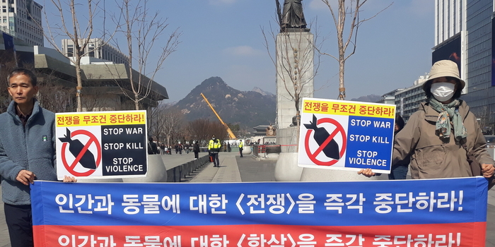 동물·비건 단체, 전쟁·폭력·살생 중단 촉구 기자회견