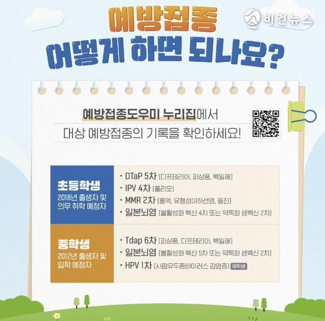 2025년 초, 중학교 입학생 예방접종 확인사업 안내포스터