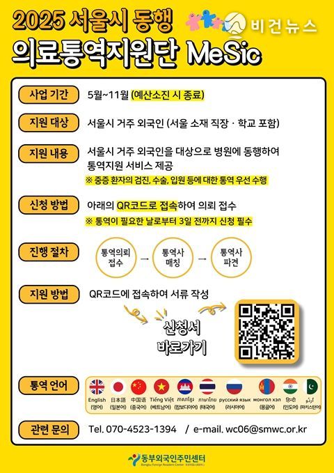 2025 서울시 동행 의료통역지원단(MeSic) 홍보 포스터