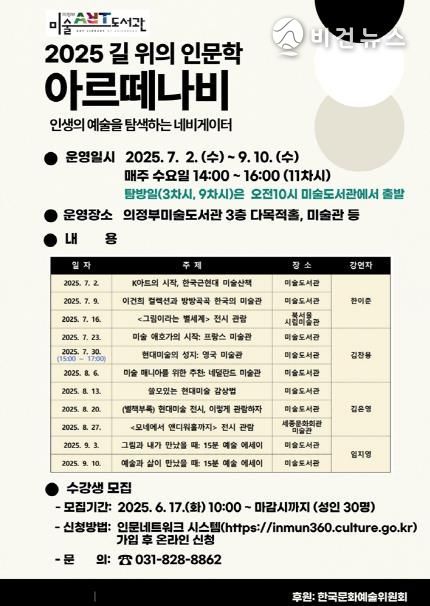 의정부미술도서관, 길 위의 인문학 ‘아르떼나비’ 운영