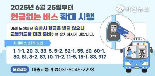 안양시, 25일부터 ‘현금없는 버스’ 확대 시행…21개 노선 적용
