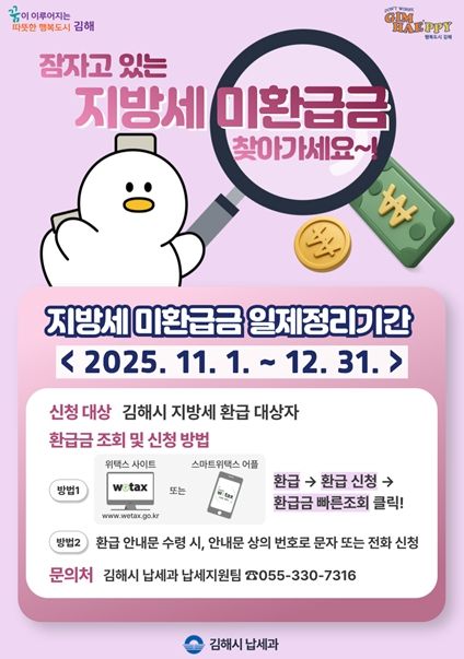 2025 지방세 미환급금 일제정리 기간 운영