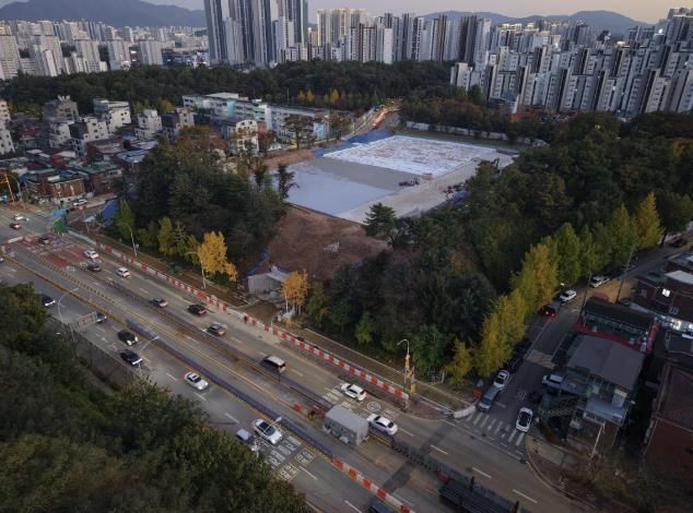 동명근린공원 지하주차장 공사 사진(드론 촬영)