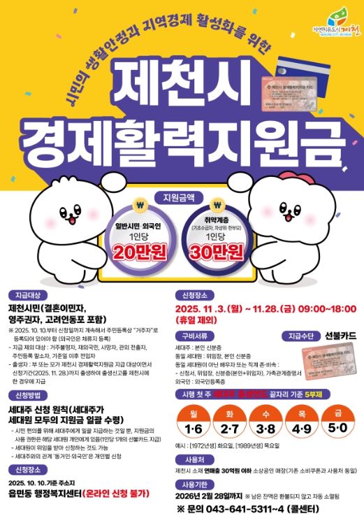 제천시 경제활력지원금, 28일 신청 마감